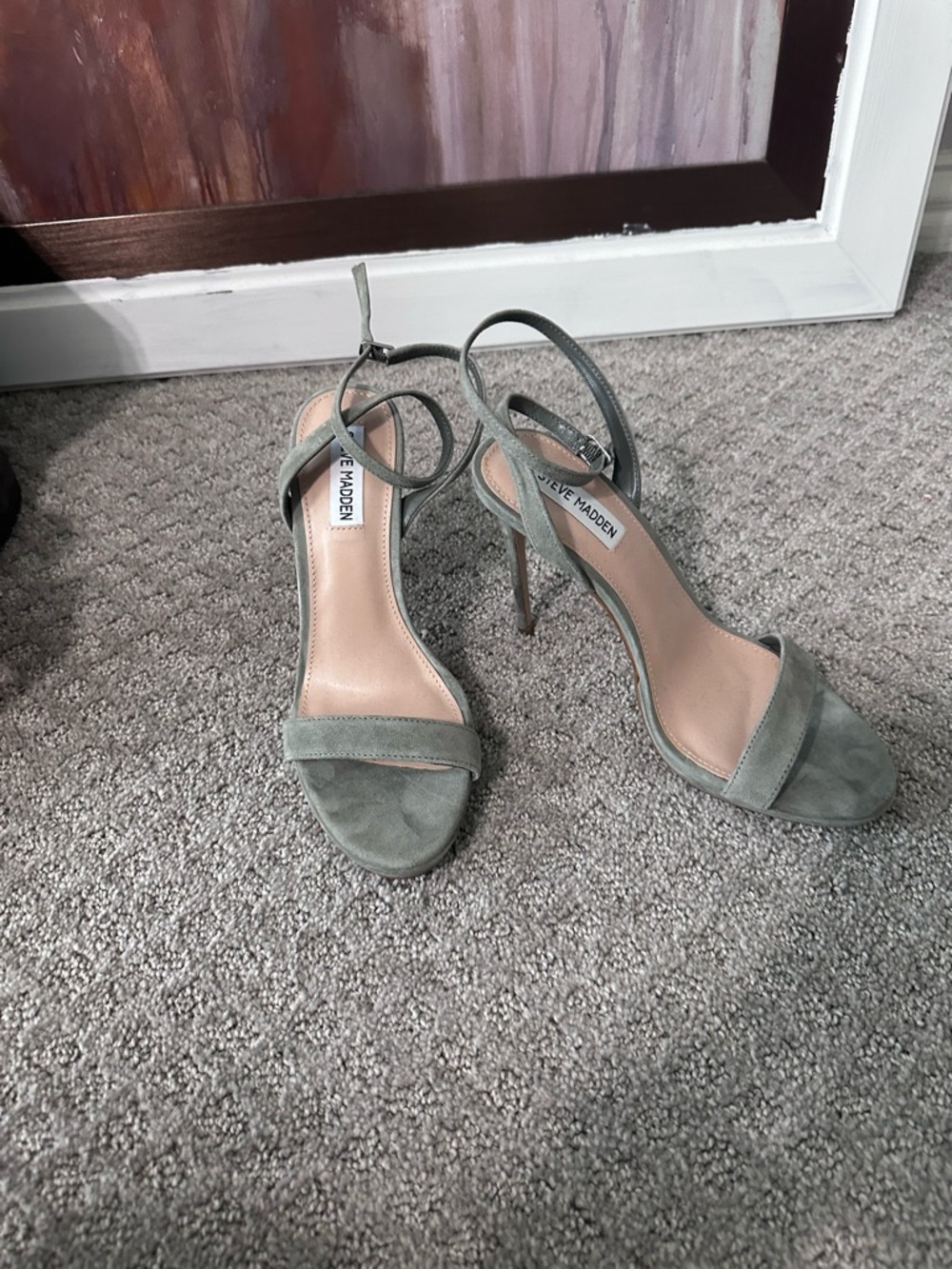 Steve Madden Sage Green Suede Ankle-Strap Stiletto Sandals
